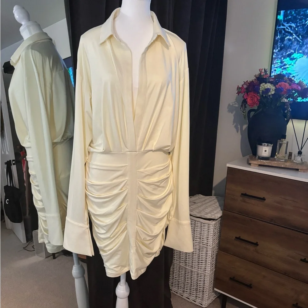 Elegant Buttery Yellow Ruched Dress - Picture 1 of 4